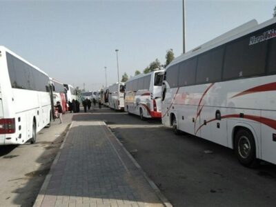 ببینید|صف ۳ کیلومتری اتوبوس‌ها در مرز مهران/ ۹۰۰ اتوبوس به خط شد
