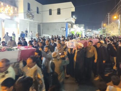 استقبال مردم و علمای اهل‌سنت عسلویه از پیکر ۳ شهید بسیجی